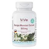 Bacopa Monnieri Extrakt 500 mg - 60 Kapseln - Standardisierter Extrakt - 20% Bacoside - Ayurvedisches Kraut Brahmi - hochdosiert und vegan | Qualität aus Deutschland - ViVe Supplements