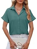 Decorie Bluse Damen Sommer Damenblusen Kurzarm Oberteile Damen Hemd Elegant Hemdbluse Casual Blusenshirt Leicht Sommerblusen (Dunkelgrün,L)