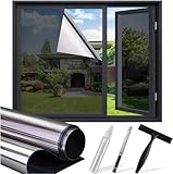 Lifetree Spiegelfolie Fensterfolie Fenster Innen Sonnenschutzfolie Sichtschutz Sonnenschutz Selbsthaftend：UV-Schutz Hitzeschutz Wärmeschutzfolie Verdunklungsfolie Privatsphäre Schwarzgrau 44.5x200cm