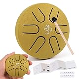 Amkoskr Regentrommel für Draußen, 3 Zoll 6 Noten Mini Stahlzungentrommel C-Dur Stahltrommel Instrument für Yoga, Meditation, Musikerziehung, Geschenk