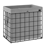 SONGMICS ULCB113G01 Wäschekorb, zusammenklappbarer Wäschekorb, herausnehmbares und waschbares Innenfutter, Metalldrahtrahmen, für Schlafzimmer, Badezimmer, Schwarz und Grau, 130 l