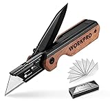 WORKPRO 2-IN-1 Taschenmesser klappbares Universalmesser, Klappmesser aus Aluminium, Faltbares Cuttermesser mit Holzgriff & Gürtelclip, Liner Lock, Schnellwechseln, inkl. 10 zusätzlichen Klingen