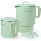 Faltbarer Wasserkocher 1L Grün Reise Camping Wasserkessel - 600W 304 Edelstahl Elektrischer Wasserkocher BPA-freier - Doppelwand Design mit Automatische Konstanttemperatur und Dauerkochfunktion