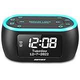 BUFFBEE DAB/FM Radiowecker - Doppelter Alarm mit Wochenende/Wochentag, 0-100% Dimmer, 7-farbiges Nachtlicht, USB-Ladegerät, Digitaluhr mit Auto-Off-Timer für Schlafzimmer, Batterie-Backup