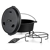 ToCis Big BBQ Dutch Oven Set Guernsey | fertig eingebrannter 4.5qt Gusseisen Topf | 4.2 Liter Feuertopf | Dutch Oven Zubehör inklusive Deckelheber und Topfständer | Raketenofen Outdoor mit Füße