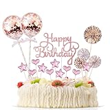 17 Stück Tortendeko Geburstagstorte, Happy Birthday Kuchendeko, tortendeko Gold, Glitter Cake Topper Happy Birthday, Cupcake Topper mit Sternen Liebe Konfetti-Luftballons und Papierfächer