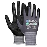 KAYGO 3 Paar Arbeitshandschuhe mit Grip Noppen für Anti-Rutsch Griff, KG19N, Nitril beschichtet Leicht Ölbestandig, Nahtlose Strick Nylon Schutzshandschuhe für Arbeit, Auto, Lager (Grau, XL, Gr 10)