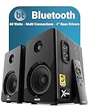 MAJORITY D40 Bluetooth Lautsprecher Boxen | 60W 2.0 Aktivlautsprecher | Studio Monitor mit 4'-Treiber | Regallautsprecher für HiFi Stereo mit Optischer, RCA-, USB- und AUX-Eingang | Fernbedienung