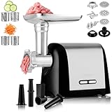 ZEEGMA Molen Chef Elektrischer Fleischwolf, 1900 W mit 3 Schleifplatten aus Edelstahl, 3 kg/min, Wurstfüller, Kubbe, Zerkleinern, Schneiden, REV-Funktion, Zubehör-Set, Spezialgeräte