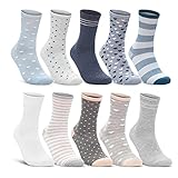 10 Paar Damen Socken Baumwolle Mehrfarbig Streifen Punkte Herzen 34911/2+34924 (39-42)