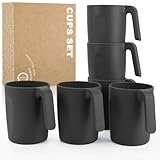 Wrova Kunststoffbecher mit Griffen, 473 ml, unzerbrechlich und leicht, 6er-Set, Kunststoff-Kaffeetasse, Teetasse, spülmaschinenfeste Tassen für die Küche, Schwarz