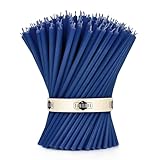 Danilovo Reine Bienenwachskerzen – für Kirchgebet, Rituals, Deko oder Geburtstagskerzen – Honigduft, tropffrei, rauchfrei, hohe, dünne Spitzkerzen – 16 x 0,5 cm (BLAU, 100 Stück)