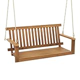 COSTWAY Hängebank Akazienholz, Verandaschaukel belastbar bis 360kg für 2 Personen, Terrassenschaukel mit 2 Seilen zum Aufhängen, Schaukelbank für Hinterhof, Garten 130 x 63 x 57 cm