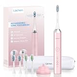 Lächen Elektrische Zahnbürste, 5 Modi Elektrische Schallzahnbürste mit Reise-Etui 4 Aufsteckbürsten, 2 Minuten Timer,USB-Ladung für 60 Tage, IPX7 Wasserdicht Zahnbürste Rosa