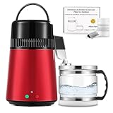 Hanchen 4 Liter Edelstahl Wasserdestilliergerät 1L / H Destilliertes Wasser herstellen 750W Wasser Destillierer mit Glaskanne | Reinwasser destilieren für Haus Industrie Labor (Rosenrot)