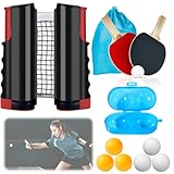 Tischtennisschläger Set: Versenkbar Tischtennisnetz+2 Tischtennisschläger+6 Tischtennisbälle+Ballbox+Aufbewahrungstasche, Tischtennisschläger Set Profi Sport Set für Indoor & Outdoor Spiele