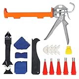 Kartuschenpistolen-Sets für 284 ml Fugenröhrchen, austauschbare Düsen und Silikon-Dichtungsentferner, Dichtungswerkzeug mit Fugenschaber, 5 Austauschpads, ideal für Küche, Bad, Fenster