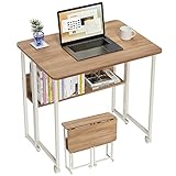 PTUWODS Kleiner klappbarer Computertisch mit Regal, Schreibtisch für das Heimbüro (Beige)