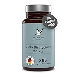 Zink-Bisglycinat (Zink-Chelat) - 25 mg Zink je Tagesdosis - 365 vegane Tabletten für ein Jahr - Unterstützung des Immunsystems im Jahresvorrat - laborgeprüft - Made in Germany - Balanced Vitality