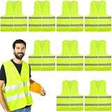 YFNVH 12er Warnweste Auto, Sicherheitsweste mit Reflektorstreifen Warnweste Pannenweste Neongelb für Herren & Damen, ideal für Arbeit, Baustelle, Fahrrad, Joggen, Ehrenamt