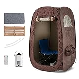 HOMASIS Dampfsauna tragbar, Heimsauna mit Dampfgenerator 3 Liter, Sauna für Zuhause mit Fernbedienung, 9 Temperaturstufen & 9 Timer, Mobiles Saunazelt mit Klappstuhl & Fußmassagegerät (Kaffee)