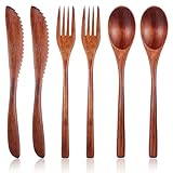 HJZHII 6 teiliges Holzbesteck zum Essen, Nanmu Holzlöffel, Gabeln, Schaber, Wiederverwendbares Holzbesteck Set, Besteckset für Den Täglichen Gebrauch zu Hause, auf Reisen und Beim Camping