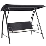 Outsunny Hollywoodschaukel 3-Sitzer aus Polyrattan Gartenschaukel mit verstellbar Sonnendach Sonnenschutz Sitzkissen Hängebank bis 360 kg belastbar Hängeschaukel für Garten 198x124x179cm Schwarz