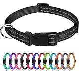 TagME Nylon Hundehalsband, Verstellbares Reflektierendes Hundehalsband mit Sicherheitsschnalle für Welpen, Schwarz, 1.0cm Breite