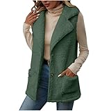 Fleece-Weste für Damen, Winter, einfarbig, doppelseitig, Samt, Bodywarm, weich, flauschig, ärmellos, mit Taschen, bequem, lässig, Knopf, Revers, Fleeveweste, grün, XL