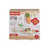 Fisher-Price Kochgeschirr-Set aus Holz für Rollenspiele, 19 Holzteile für Kindergartenkinder ab drei Jahren, HXT83