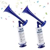 2 Stück AirHorn, Metal Fanfare Compressed Air Horn Tröte Laut, Signal Horn, Klassische Air Horns Signalhorn Krachmacher, Football, Handball, World Cup, Luftdruck-Fanfare, Tröte zum Anfeuern, Blue