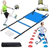 Zinueen Fussball Trainingszubehör Set mit Koordinationsleiter, 6m Trainingsset, 12 Hütchen und Kick Trainer - Perfekte Fussball Geschenke für Jungen