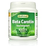 Beta Carotin, 25000 iE, extra hochdosiert, 180 Kapseln - Vorstufe von Vitamin A. Gut für die Sehkraft, Schleimhäute und Knochen (Vit. A)