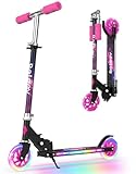 BELEEV V1Plus Roller Kinder 6 Jahre, Faltbare Scooter Kinder mit LED Leuchtenden Räder und Deck, 3 Höhenverstellbarer, Rutschfestes Deck, 2 Räder Kinderroller mit Ständer für Mädchen Jungen 3-12 Jahre