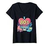 Damen Ich liebe die Retro-Down-Memory-Lane-Illustration der 80er T-Shirt mit V-Ausschnitt