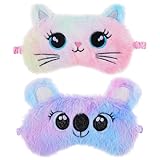 YUXIANLB 2 Stück Plüsch-Schlafmaske für Kinder, bunte weiche Schlaf-Augenmaske, süße Tier-Augenbinde zum Schlafen, Satin-Augenschutz für Frauen, Kinder, Reise-Nickerchen-Geschenk (Katze & Koala)