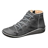 Generisch Stiefeletten Damen Flach Schuhe Kurzerschaft Stiefel Wasserdicht Winterstiefel Herbst Schuhe Kurzstiefel Boots Winterschuhe Schnürstiefeletten runde Zehenschuhe (Grey, 43)