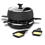 Tefal Raclette & Fondue Cheese'n Co RE12C8 | Elektrischer Raclette-Grill + Fondue-Gerät | für 6 Personen | 6 Pfännchen, 6 Gabeln, 1 Topf+Deckel, Rezeptbuch | Stein-Optik | Spülmaschinengeeignet | 850W