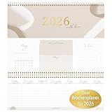 KIND OF HAZEL® Tischkalender 2026 Querformat Wochenplaner mit To-do-Listen, Notizen, Geburtstagskalender, Affirmationen, Spiralbindung, Goldfolienprägung Schreibtischkalender Beige