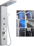 llffssdg LED Duschpaneel Duschpaneel Edelstahl Komplett 6 Funktionen Regendusche Wasserfalldusche Massagedusche Badewannenauslauf Brausesystem Gebürstet