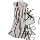 LUOY Damen Strickweste,Frauen Strickwesten Mode Elegant Einfarbig Verdicken Lange Herbst Winter Ärmellos Ripptasche Strickjacke Pullover Tank Top Cami Weste Bluse,Beige