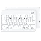 Emetok Deutsche Bluetooth Tastatur für iPad Air/iPad Pro/Mini/iPad 10,9/10,2/9,7/iPhone/Samsung/Android, Ultra-dünn, Wiederaufladbar, QWERTZ, Tragbare Kabellose, Weiße