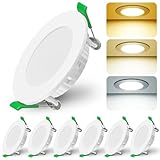 LED Einbaustrahler 230V Dimmbar, 5W Einbauleuchten Deckenspots Deckenstrahler Lochöffnung Ø 70-75 mm, IP44 Ultra Flach LED Spots 3000K/4000K/6500K für Badezimmer Wohnzimme, 6er Set