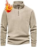 CheChury Fleece Pullover Herren Sweatshirt Half Zip Fleecepullover für Herbst und Winter Langärmliges Oberteil mit aus Verdicktem Fleece Wärme Sport Arbeitspullover Strickjacke Half Zip Winterpullover