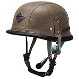 Vintage Leder Motorrad Halbhelm, ECE 22.06 Zertifiziert Retro Jethelm Für Damen Und Herren, Rollerhelm Im Deutschen Stil D,L/(58~59cm)