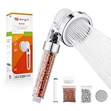 Ibergrif Duschkopf mit Filter–Wassersparende Hochdruck-Handbrause mit 3 Strahlarten, 3-Schichten-Filtration gegen Chlor, Bakterien & Kalk, Antikalk-Funktion, Chrom – Für Hartes Wasser, M22025
