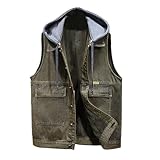 YOSUWOAI Herren Weste Denim Vest Ärmellose Jeansweste mit Abnehmbarer Kapuze Cowboy Freizeitweste Einfarbige Motorradweste Loose fit Bikerweste mit Taschen Gothic Sportweste Retro Outwear