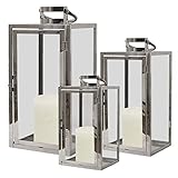 Mojawo® XXL Luxus 3er Set Gartenlaternen Set aus Edelstahl Windlicht Laterne Glas 30/40 / 53 cm Silber