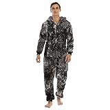 TDEOK Fleece Pyjama Herren Einteiler Christmas Jumpsuit Hausanzug Herren Kuschelig Jumpsuit Schlafanzug Winter Pyjama Mit Kapuze Set Schlafanzug Herren Lustig Schwarzer GanzköRperanzug