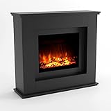 GLOW FIRE Elektrokamin mit Heizung und Kaminfeuer (Standkamin Europa) - elektrischer Kamin mit LED-Feuer in 3 Farben, Heizlüfter, Holz-Deko & Fernbedienung, 111x101x33 cm, Grau